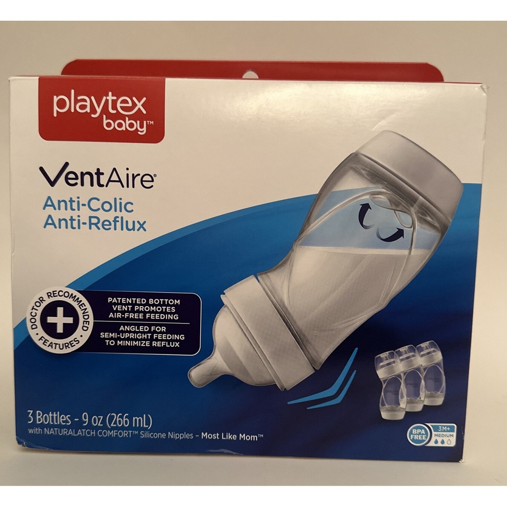 Playtex Baby VentAire Anti-Colic,Air Free, Semi Upright Feeding, 9 oz, 3 Count